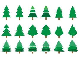 Christmas trees vector set. Collection of pine trees vector art illustration. Holiday Merry Christmas and New Year background. Modern flat design for greeting card, invitation, banner, web design.