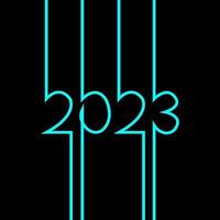 2023 blue neon glow color. Text 2023 graphic on black background. Design for Happy New Year 2023, greeting card, holiday card, calendar, celebration, poster, banner, web. Vector illustration.