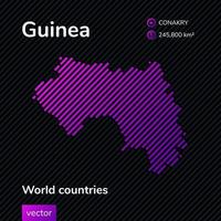 Guinea flat vector map in violet colors on a black background. Stylized map of the country. Educational banner