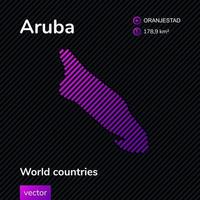 Stylized vector flat map of Aruba in violet, black and pink colors on striped background