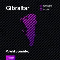 mapa de rayas estilizadas de gibraltar, que indica la capital y el área en colores violeta, rosa y negro vector