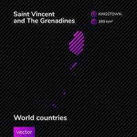 Vector flat map of Saint Vincent and Grenadines in violet colors on striped black background. Educational banner