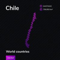 Vector stylized flat map of Chile in violet and black colors on striped background. Educational banner