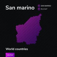 San Marino map. Vector creative flat map of with neon violet striped texture on black background.