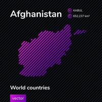 Afghanistan map. Vector stylized striped map in violet and black colors. Flat style. Educational banner, poster about Afghanistan