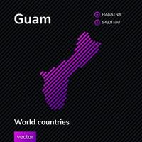 Striped Guam vector map in violet and black colors. Flat style illustration. Educational banner, poster about Guam