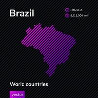 mapa vectorial estilizado de brasil en colores violetas sobre fondo negro rayado en estilo plano. bandera de educación vector