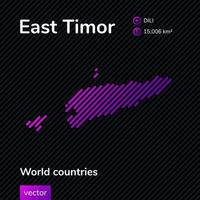 Vector striped flat map of East Timor in violet and black colors on striped background. Educational banner