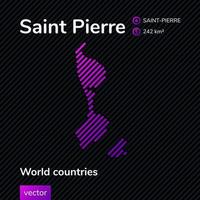 Vector flat Saint Pierre map in violet colors on the black background. Educational banner