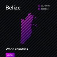 Mapa plano vectorial estilizado de Belice en colores violetas sobre fondo de rayas negras. bandera de educación vector