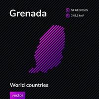 Grenada vector flat map in violet trend colors on striped black background. Educational banner