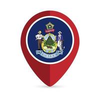 Map pointer with flag Maine state. Vector illustration.