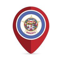 Map pointer with flag Minnesota state. Vector illustration.