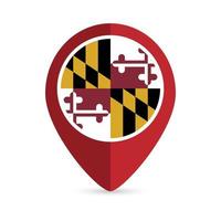 Map pointer with flag Maryland state. Vector illustration.