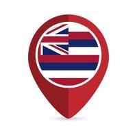 Map pointer with flag Hawaii state. Vector illustration.