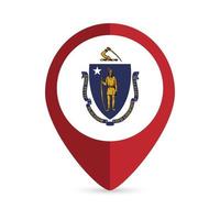 Map pointer with flag Massachusetts state. Vector illustration.