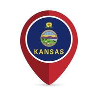 Map pointer with flag Kansas state. Vector illustration.