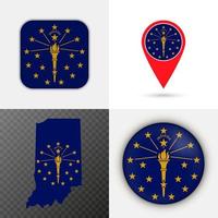 Set of Indiana state flag. Vector illustration.