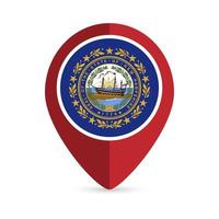 Map pointer with flag New Hampshire state. Vector illustration.