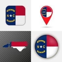 Set of North Carolina state flag. Vector illustration.