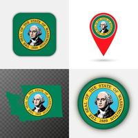 Set of Washington state flag. Vector illustration.