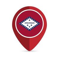 Map pointer with flag Arkansas state. Alabama flag. Vector illustration.