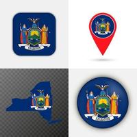 Set of New York state flag. Vector illustration.