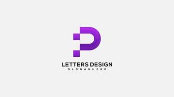 diseño de letra p con ilustración de vector de diseño de logotipo de color púrpura