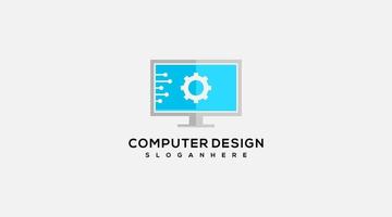 diseño de logotipo de icono de engranaje de computadora de tecnología premium vector