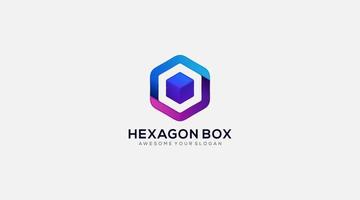 plantilla de vector de diseño de logotipo de caja hexagonal de gradiente premium