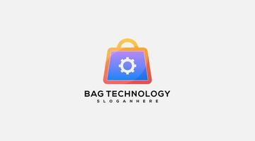 diseño de logotipo de tecnología de engranajes de bolsa de compras vector