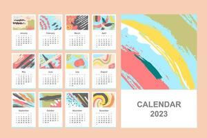 plantilla de diseño de calendario con estilo de trazo de pincel dibujado a mano vector