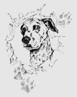 Labrador black and white vector drawing. Wall sticker. Graphic black and white hand-drawn sketch