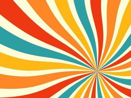 Abstract Spiral, Starburst, or Sunburst Background. Colorful Retro Style Stripe Backdrop. 70s Vintage Art. Graphic Template for Banner or Poster Design Concept. Free Vector Wallpaper Illustration.