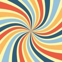 Abstract Spiral, Starburst, or Sunburst Background. Colorful Retro Style Stripe Backdrop. 70s Vintage Art. Graphic Template for Banner or Poster Design Concept. Free Vector Wallpaper Illustration.