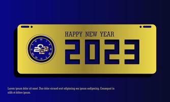 feliz celebración de año nuevo 2023 con letras tipográficas. ilustración vectorial, texto y número vector