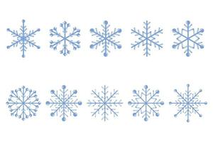 Blue snowflakes collection. Vector cartoon set of winter design elements.