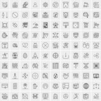 100 Universal Black Line Icons on White Background vector