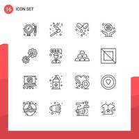 Outline Pack of 16 Universal Symbols of cogs seo capsule marketing business Editable Vector Design Elements