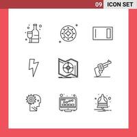 Group of 9 Outlines Signs and Symbols for ui power star home ware chopping Editable Vector Design Elements