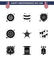 Happy Independence Day Pack of 9 Solid Glyphs Signs and Symbols for star men police sign police Editable USA Day Vector Design Elements