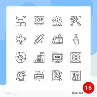 conjunto de 16 iconos modernos de la interfaz de usuario signos de símbolos para retrasar los elementos de diseño de vectores editables comerciales de datos de media luna efectivos