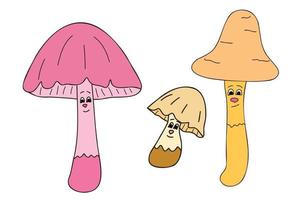 The picture shows colorful mushrooms with faces, it is intended for cards, printing, clothing printing, poster and you can use it in different cases. vector