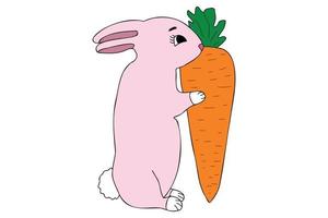 The picture shows a pink rabbit with a carrot, it is intended for Christmas, New Year, postcards, clothes printing and you can use it in different cases. vector