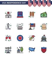 16 USA Flat Filled Line Signs Independence Day Celebration Symbols of ice american corn dog usa money Editable USA Day Vector Design Elements