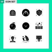 Mobile Interface Solid Glyph Set of 9 Pictograms of laboratory down badge circle orange Editable Vector Design Elements