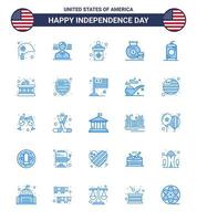 4 de julio estados unidos feliz día de la independencia icono símbolos grupo de 25 blues moderno de elección de botella de bebida bolsa americana editable día de estados unidos elementos de diseño vectorial vector