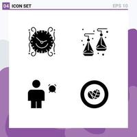 4 Universal Solid Glyphs Set for Web and Mobile Applications clock avatar decorate jewelry human Editable Vector Design Elements