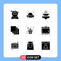 Editable Vector Line Pack of 9 Simple Solid Glyphs of business group straw hat cascade tourism Editable Vector Design Elements