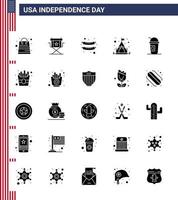 feliz paquete del día de la independencia de 25 signos y símbolos de glifos sólidos para limonade america television tent camp elementos editables de diseño de vectores del día de estados unidos